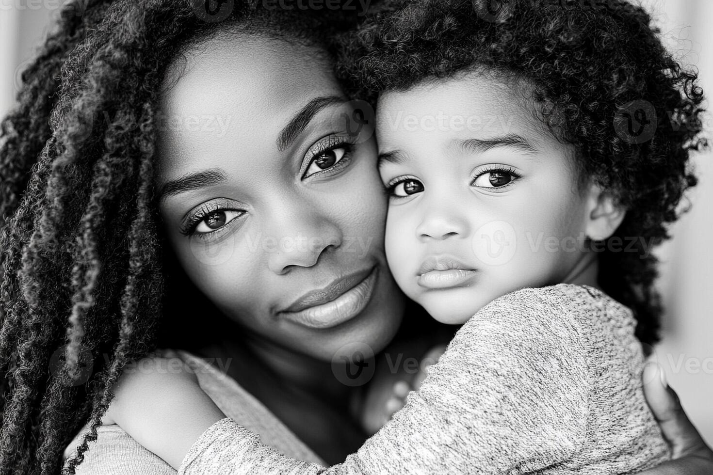 Black and white photo of a woman and her child