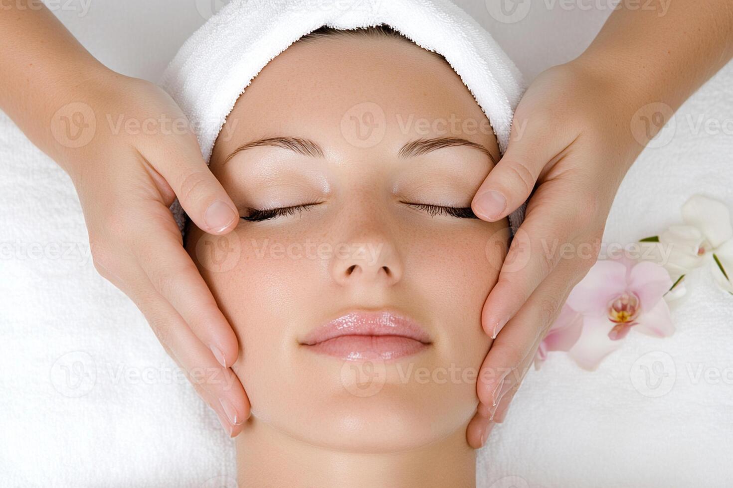 A woman getting a facial massage at a spa photo
