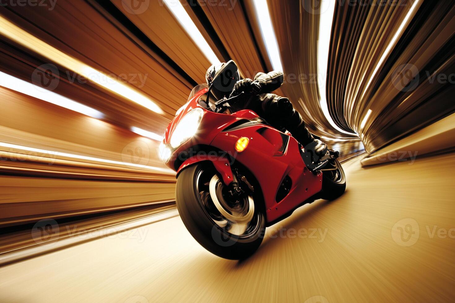 A person riding a motorcycle through a tunnel photo