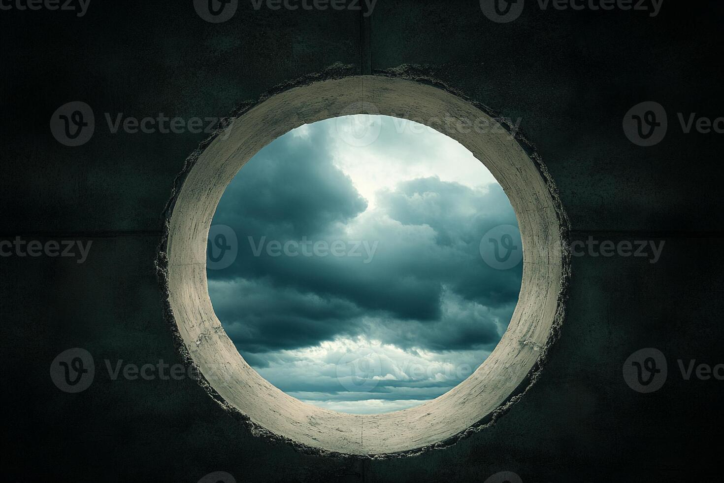 A circular window with a view of the sky photo