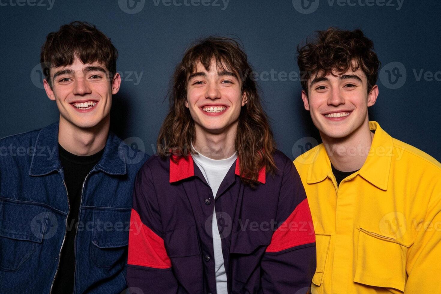Three young men are smiling and posing for a photo