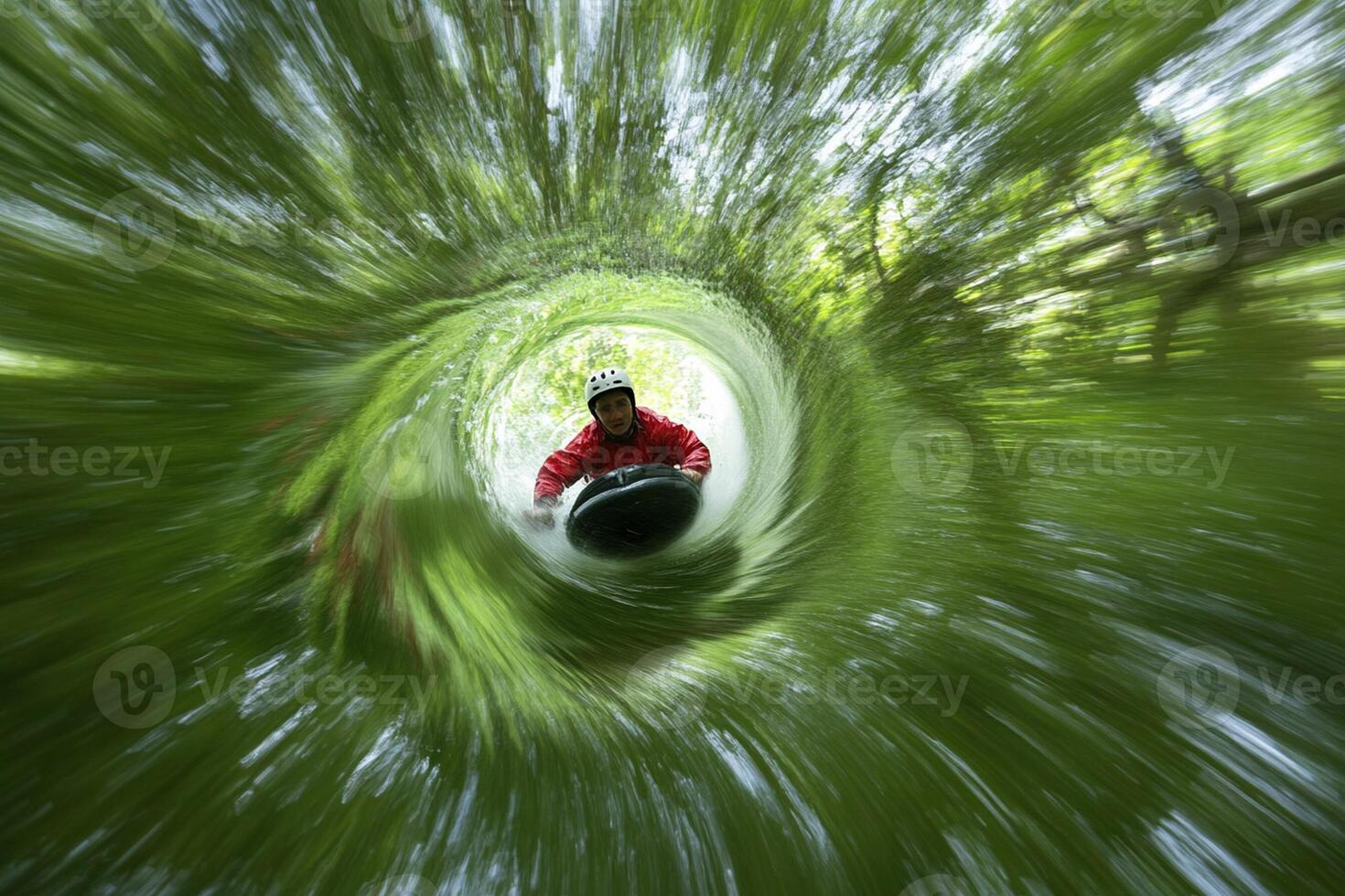 A man riding a skateboard through a tunnel of trees photo