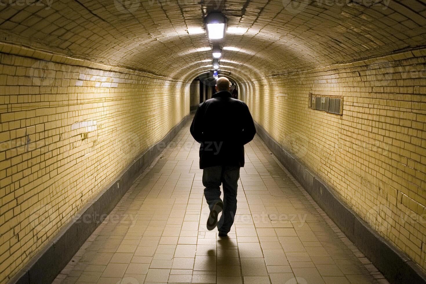 A man walking through a tunnel photo