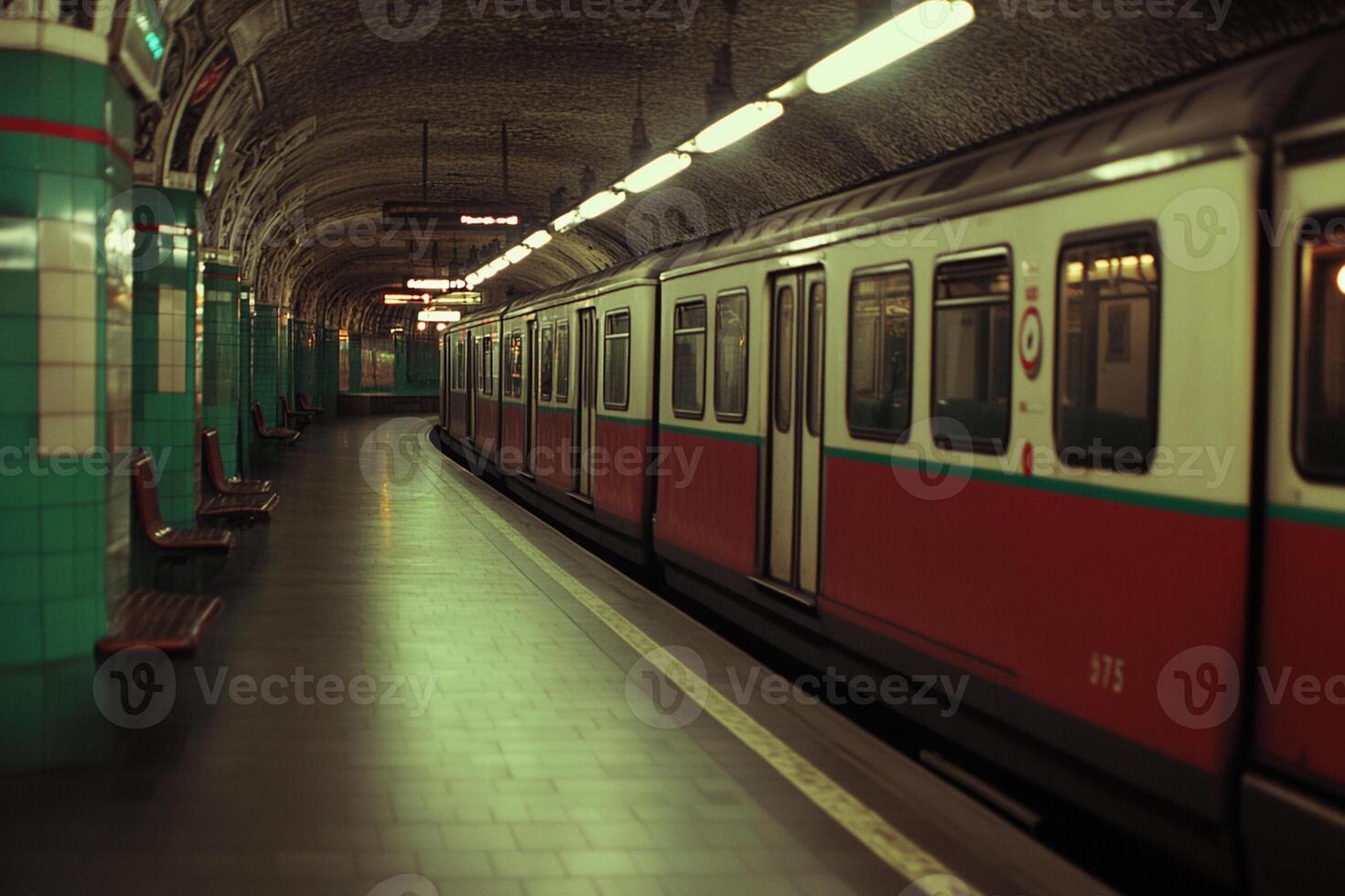 A train is parked in a subway station photo