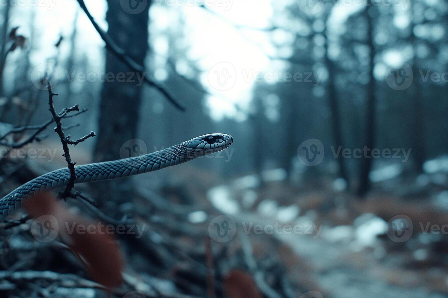 A snake is walking through the woods photo