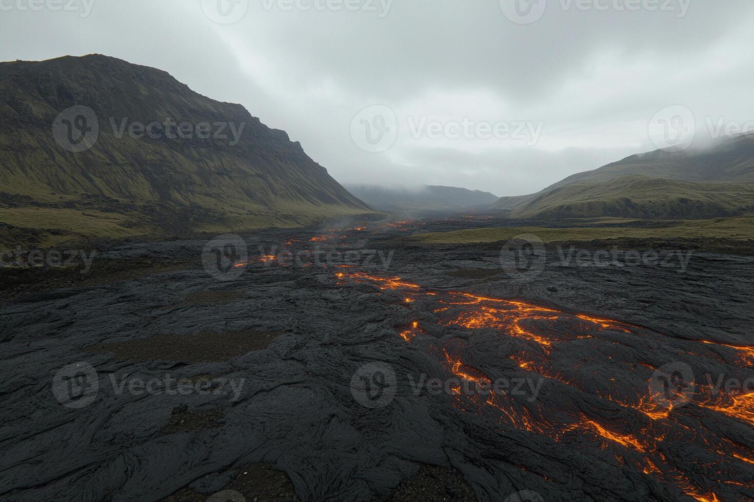 A lava flow in the middle of a mountain photo