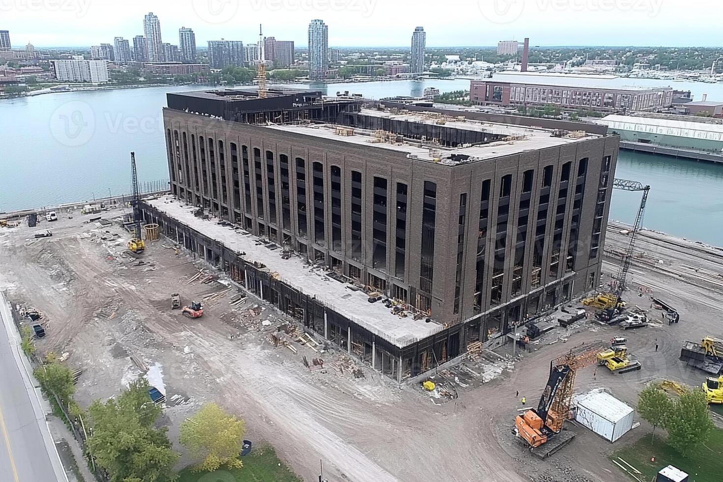The new building is being constructed on the lakefront photo