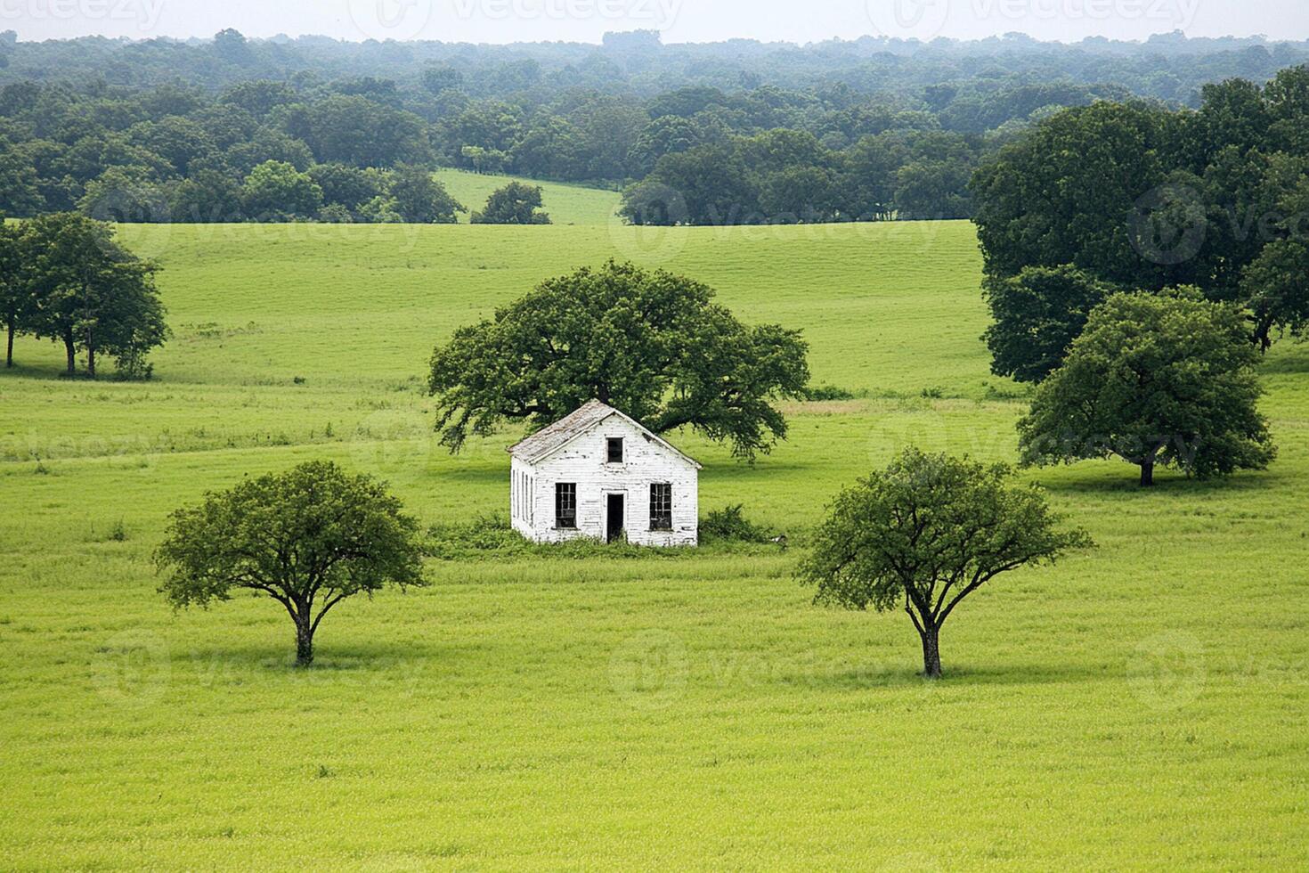 A white house in a field photo