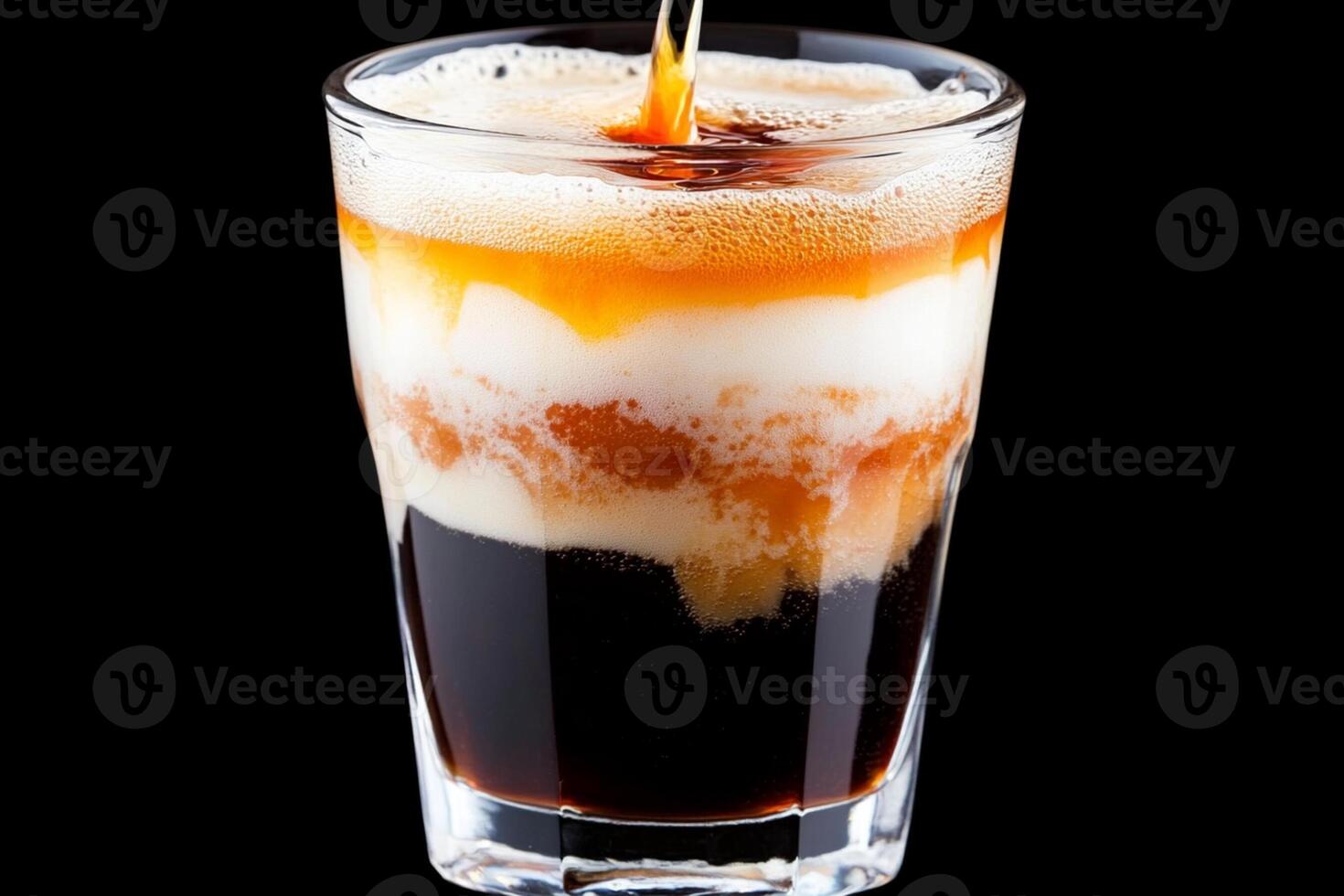 A glass of coffee with ice cream and milk photo
