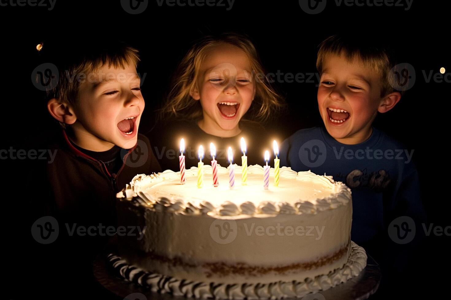 Three children are laughing photo