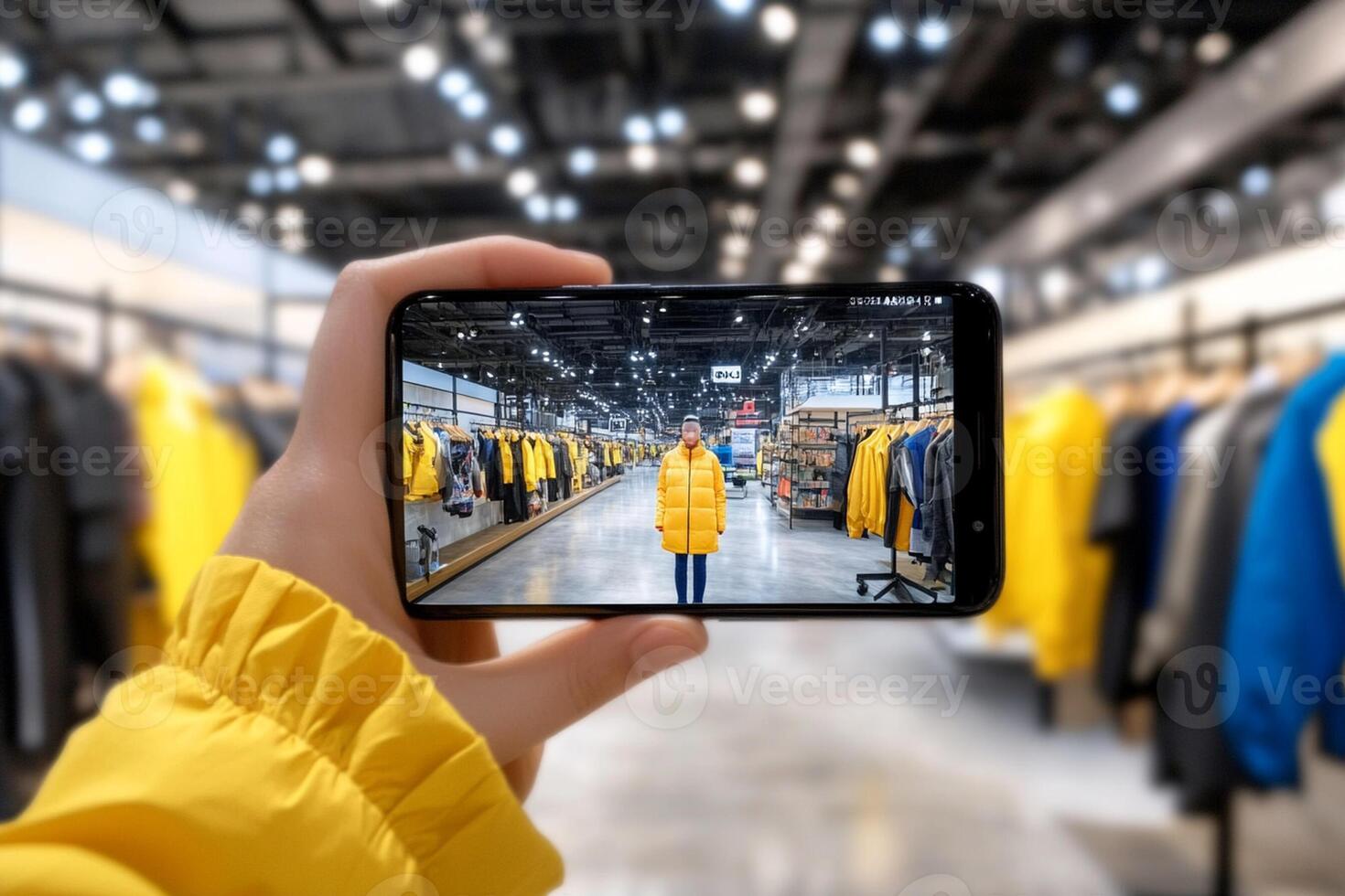 A person taking a photo of clothing on a smartphone