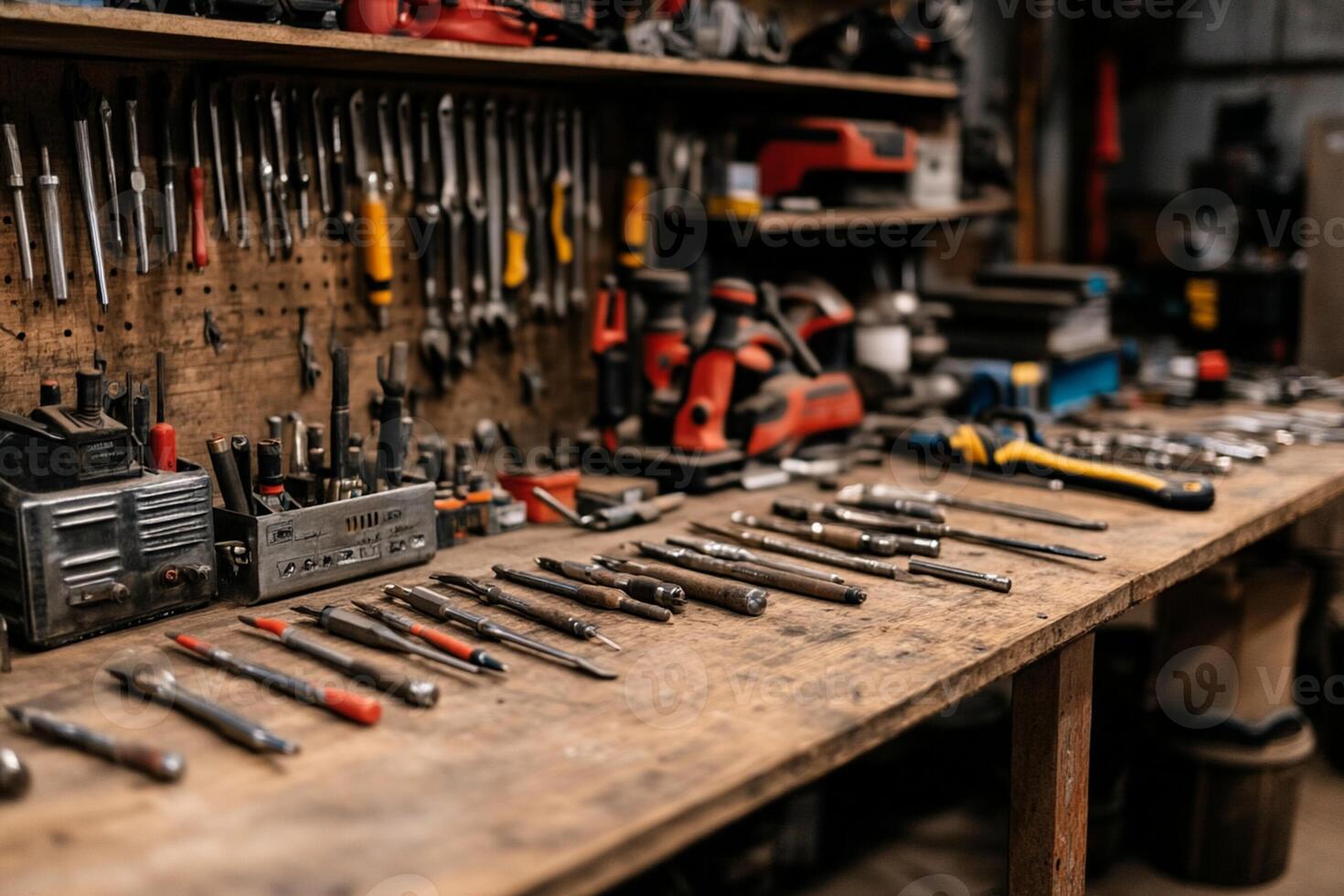 A workbench with many tools on it photo