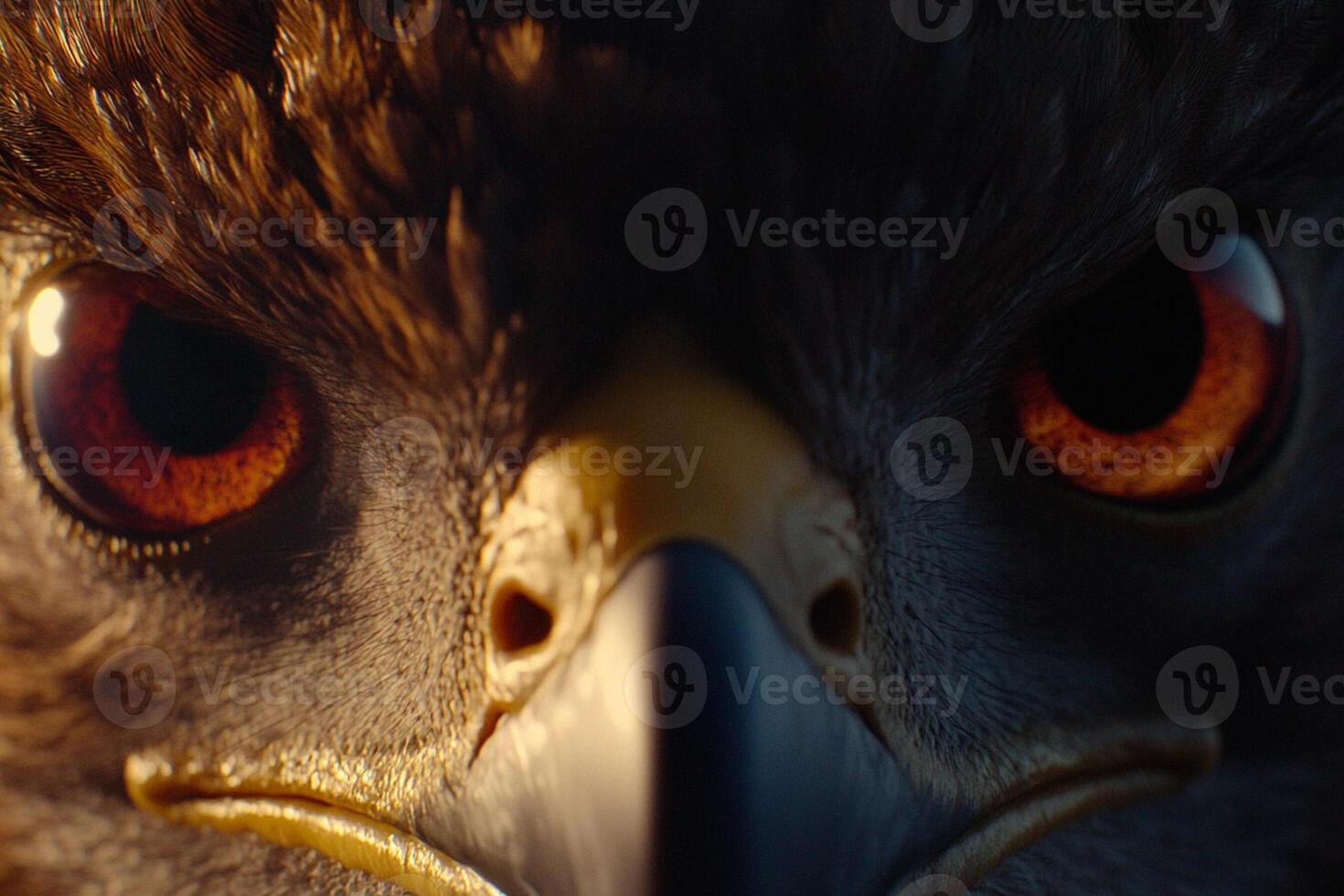 An eagle's face with orange eyes photo