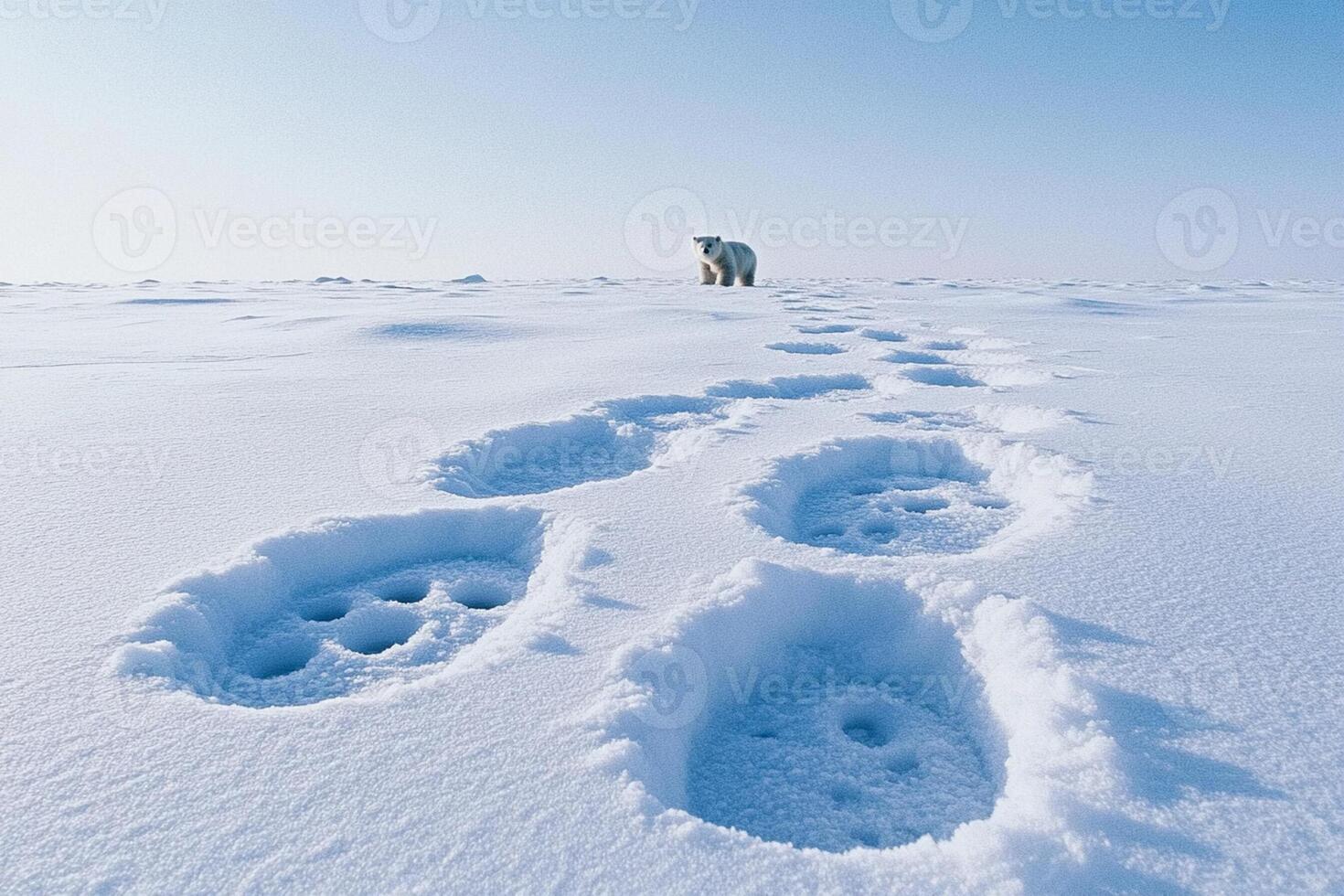 A polar bear tracks in the snow photo