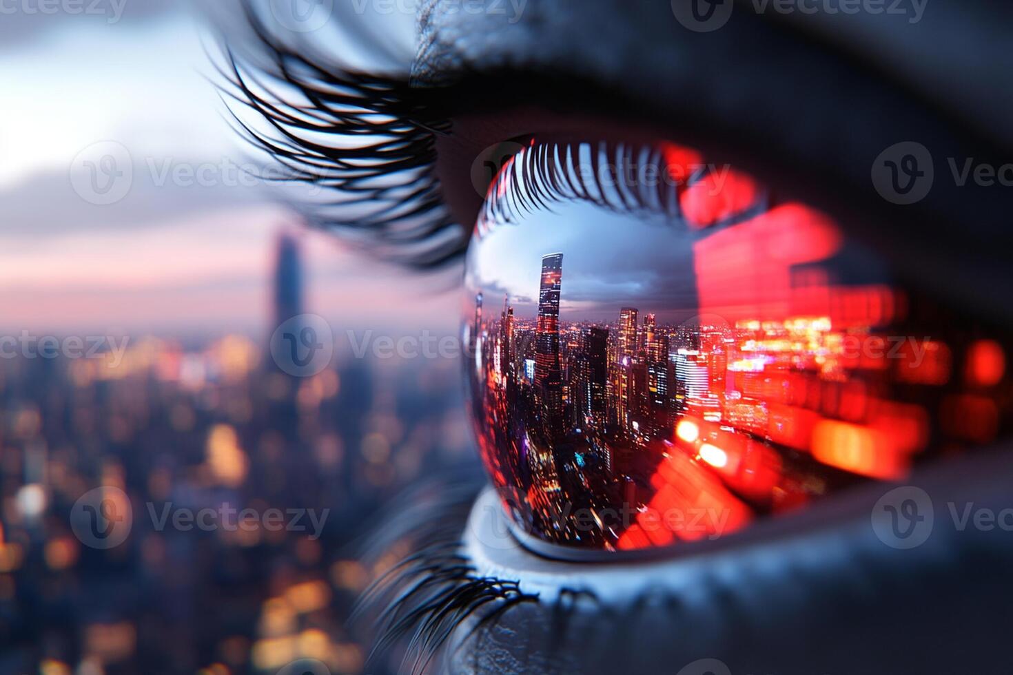 A woman's eye with a city in the background photo
