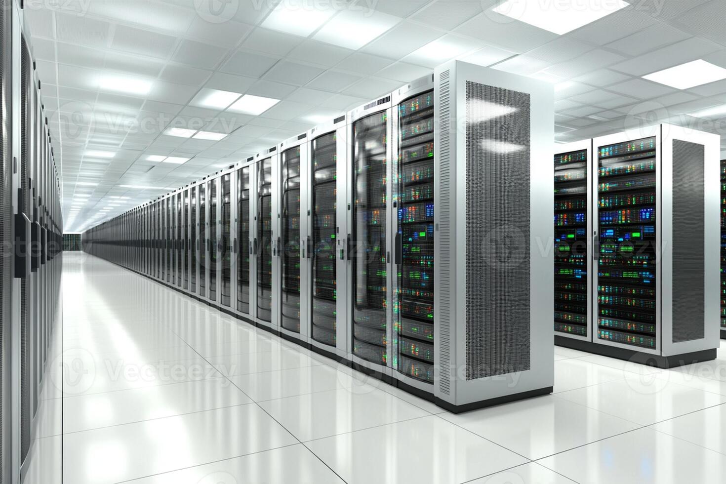 A long row of servers in a large data center photo