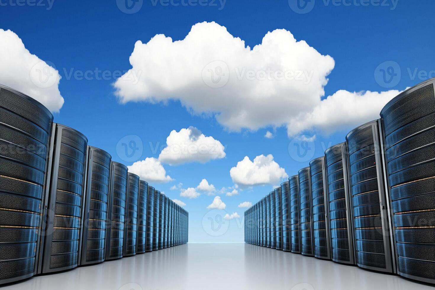 A row of servers with clouds in the sky photo