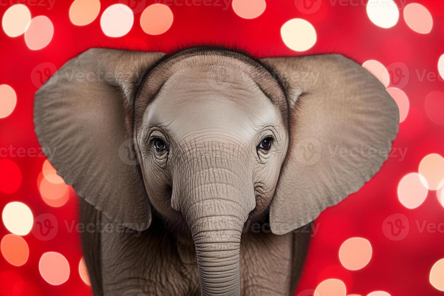 A baby elephant with red lights in the background photo