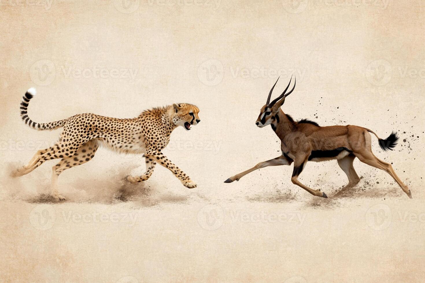 A cheetah and an antelope running together photo
