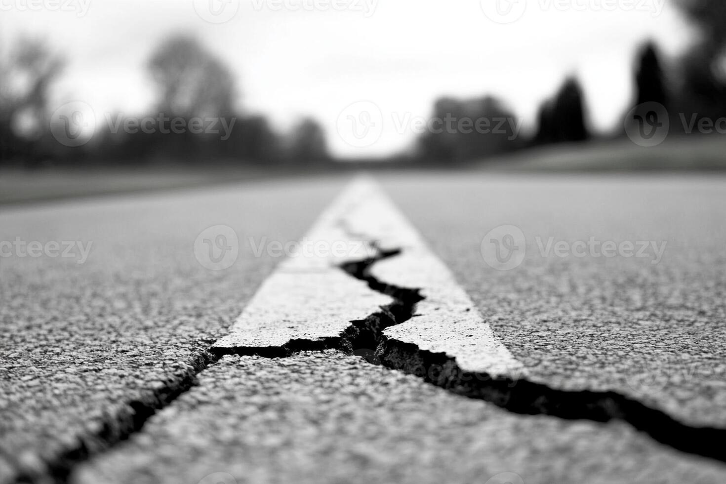 A crack in the asphalt of a road photo