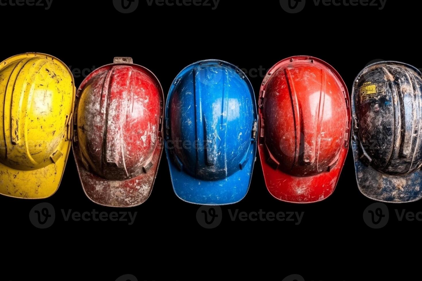 A row of hard hats on a black background photo