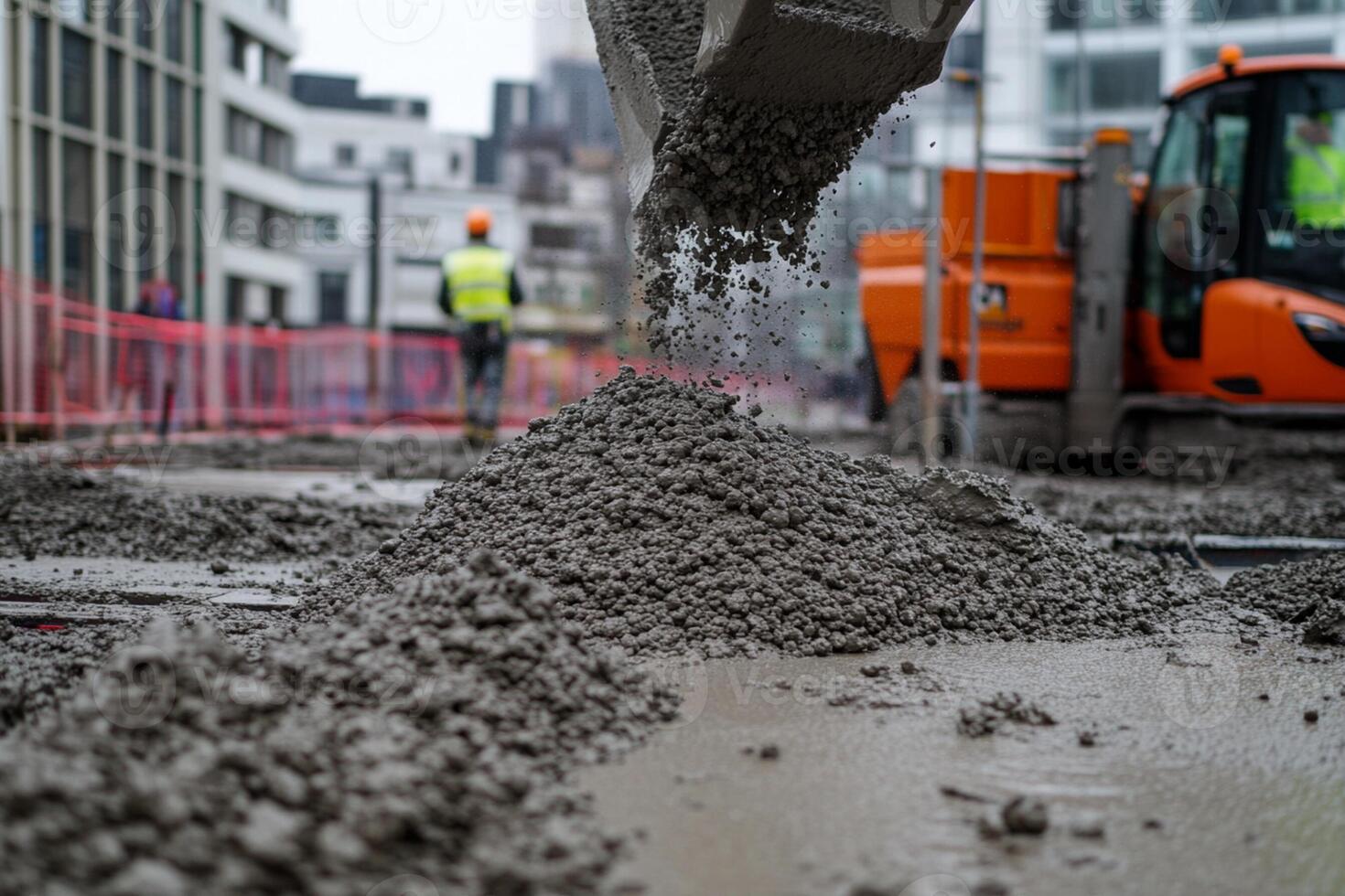 A construction worker is pouring cement into a pile photo