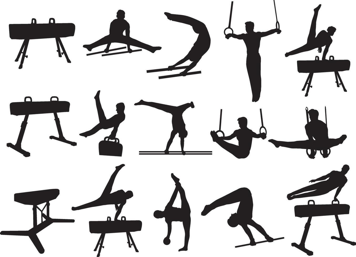 Male Gymnastics, Gymnast, Vaulting Horse, Gymnastics Silhouette vector