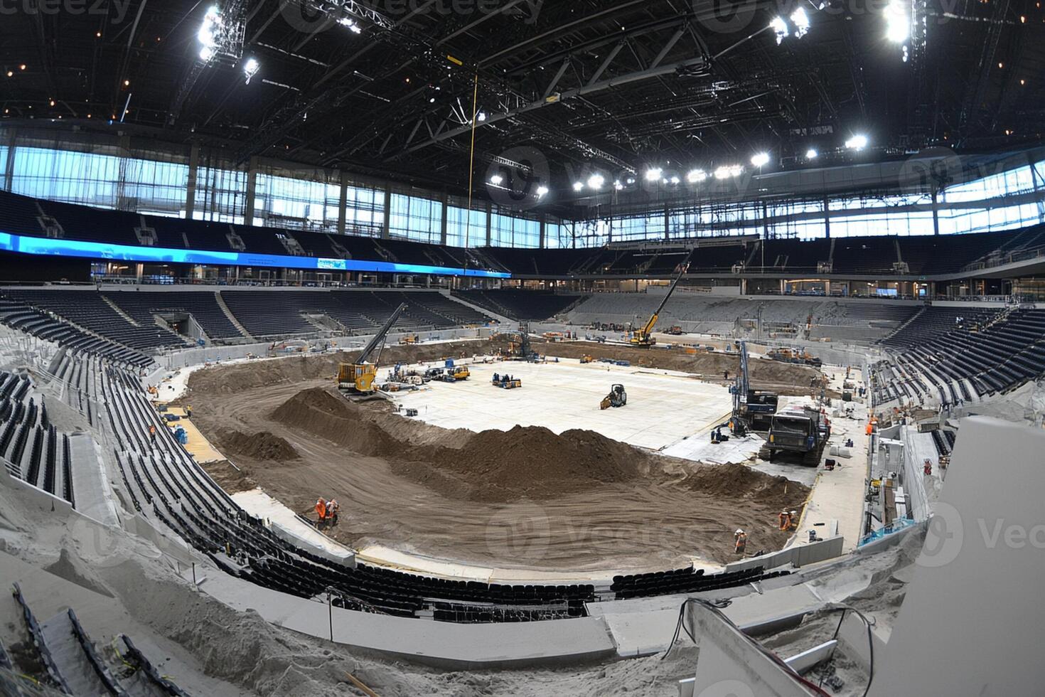 A large arena with dirt and construction equipment photo