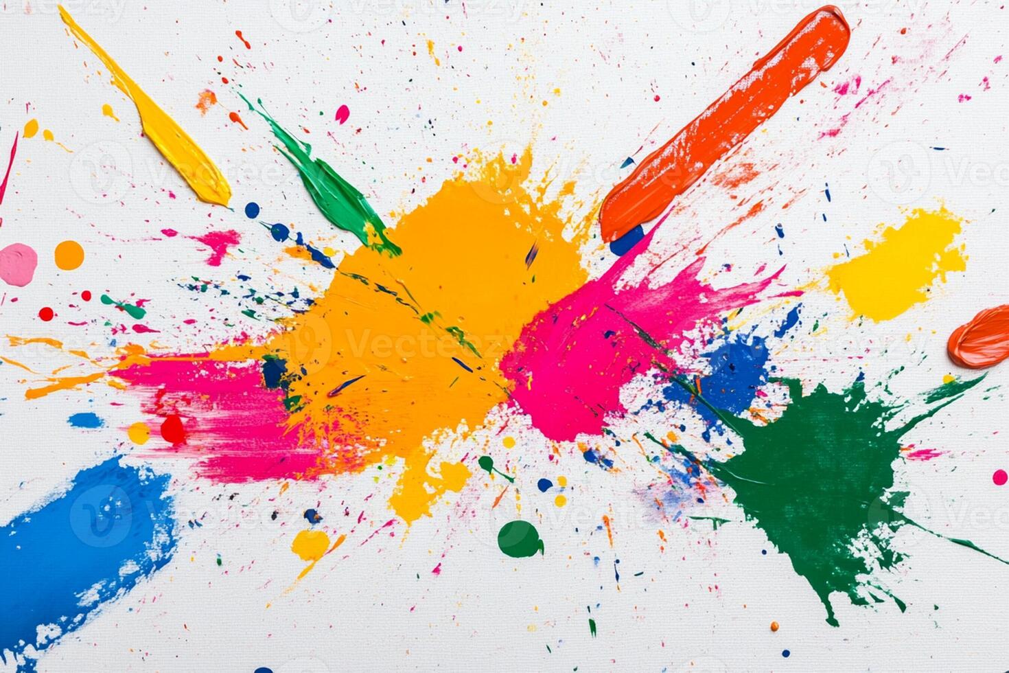 Colorful paint splatters on a white background photo