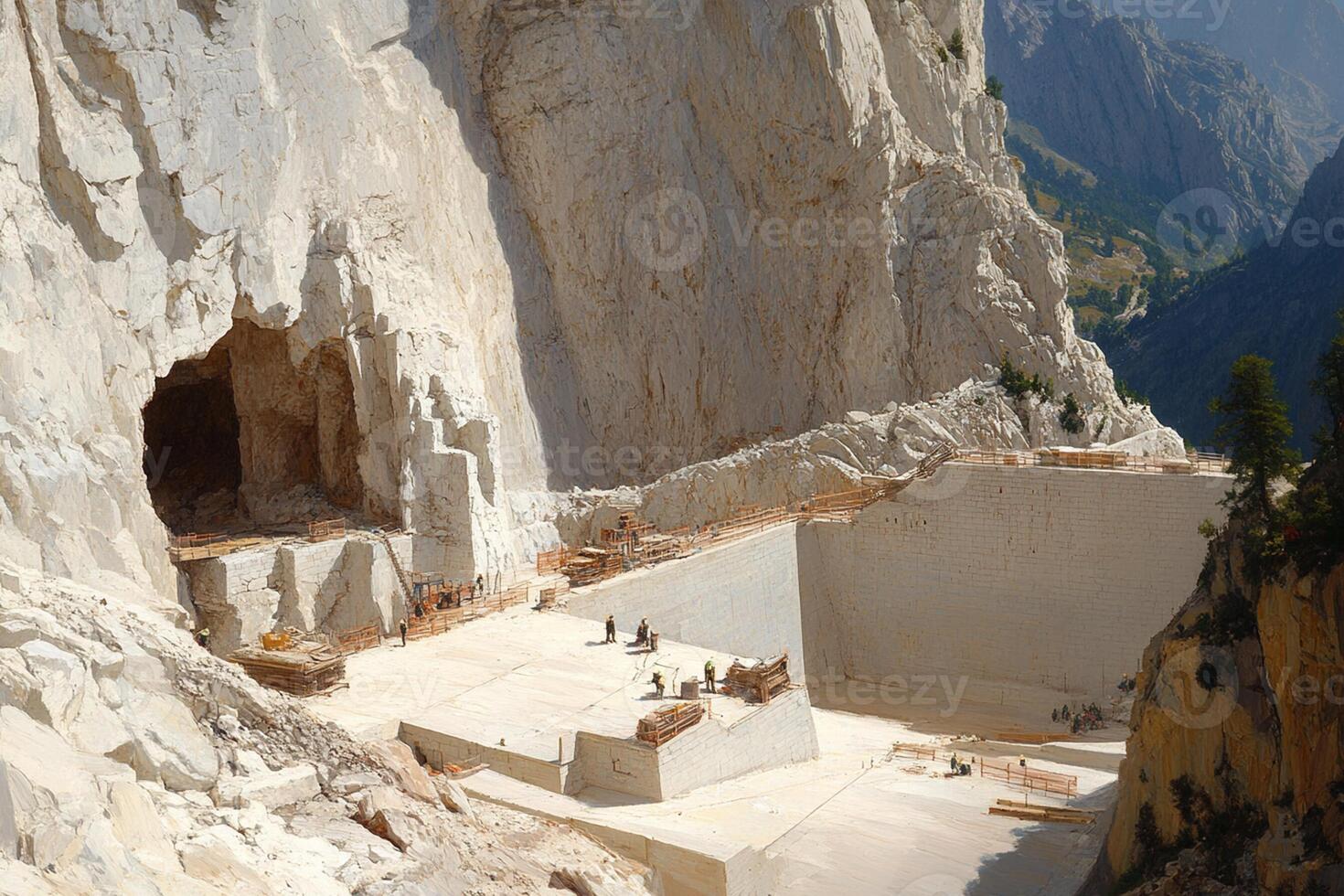 A large mountain with a large cave in it photo