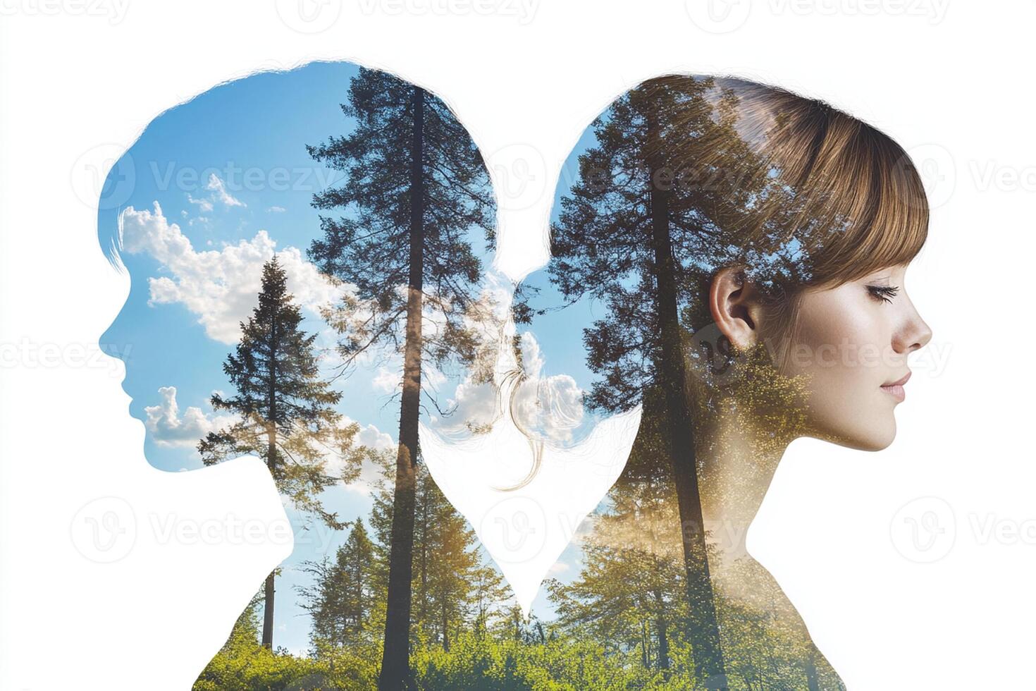 Two women are looking at each other in the forest photo