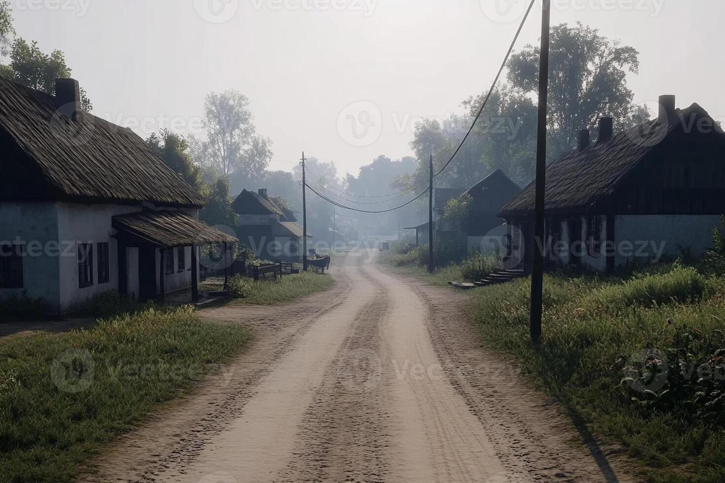 A dirt road in the middle of a village photo