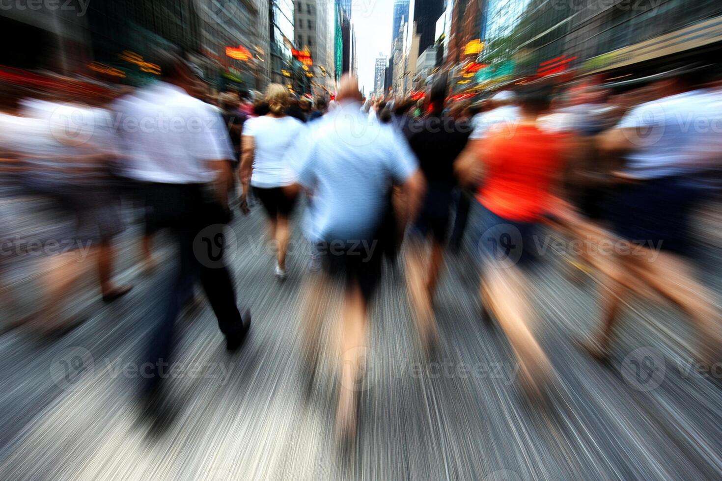 Blurry image of people running in a city photo