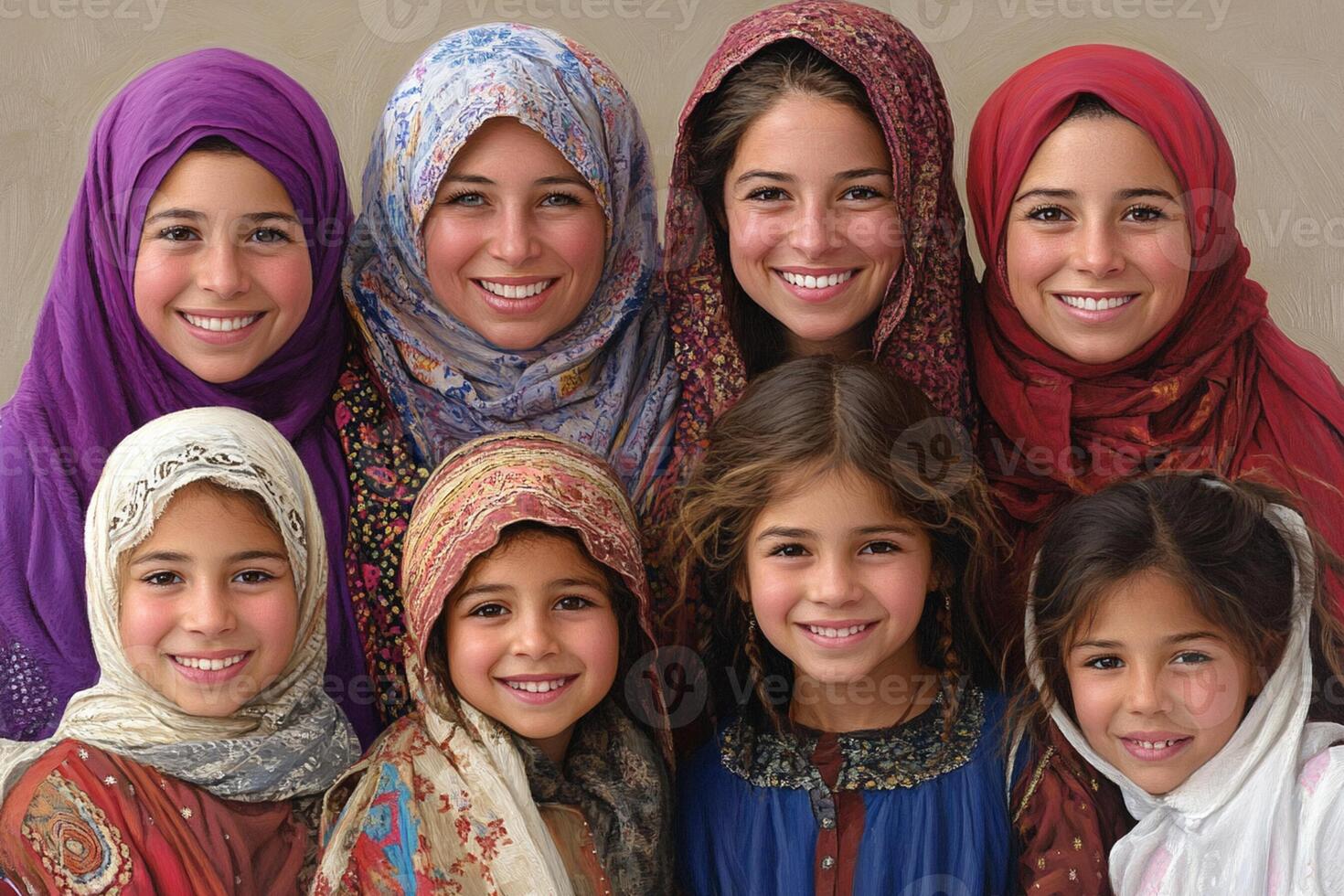 A group of young women in colorful headscarves photo