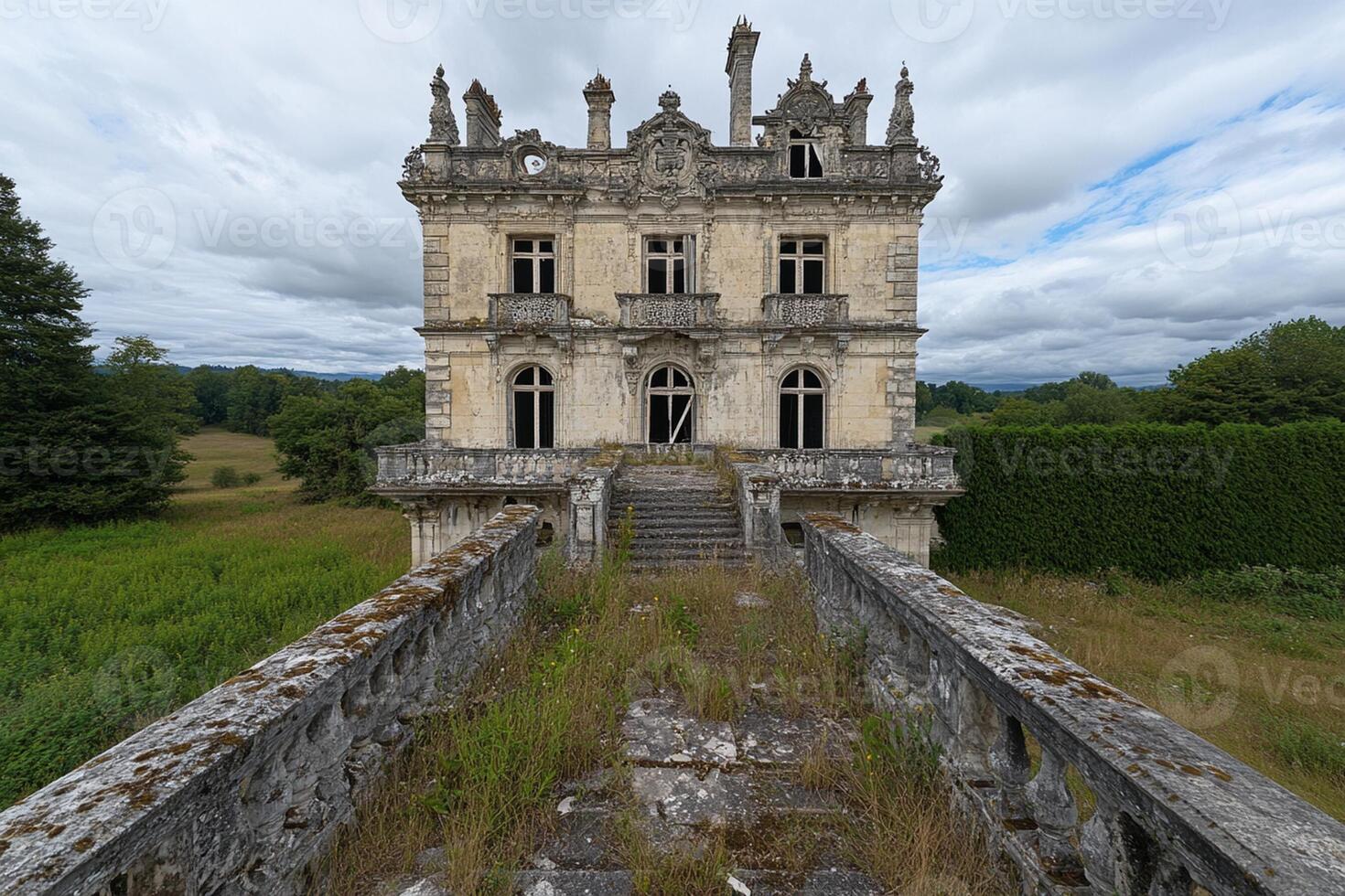 A large building with a stone walkway photo