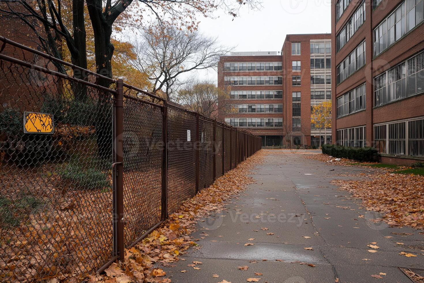 A fence is in front of a building photo