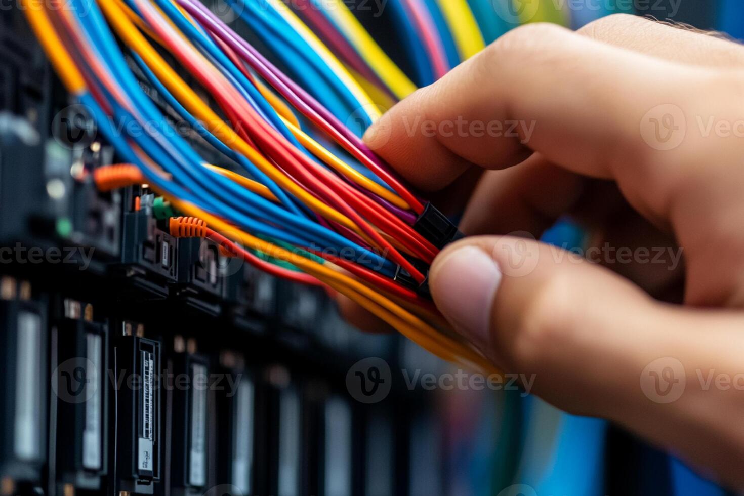 A person is holding a bunch of colored wires photo