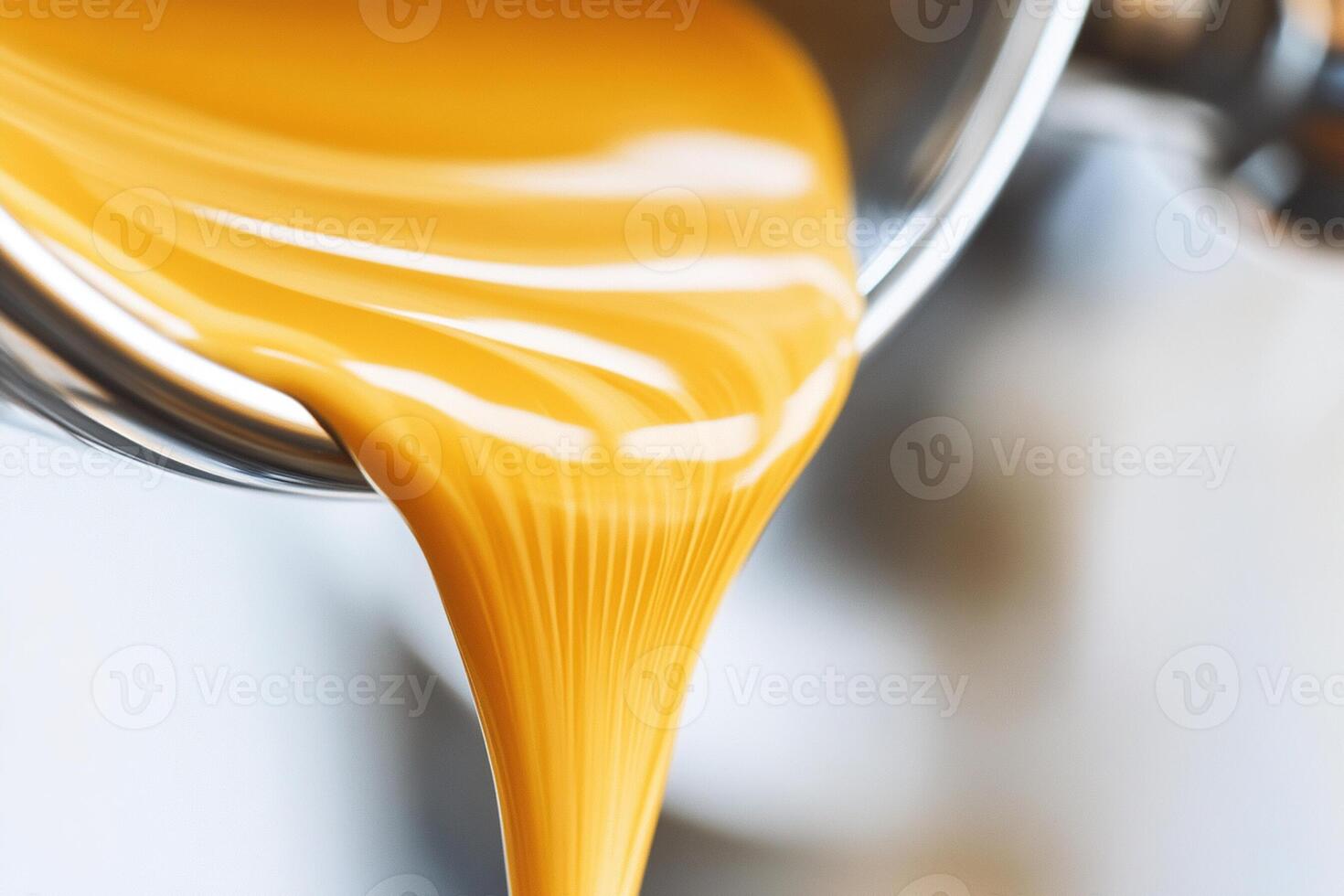 A close up of a liquid pouring from a metal container photo