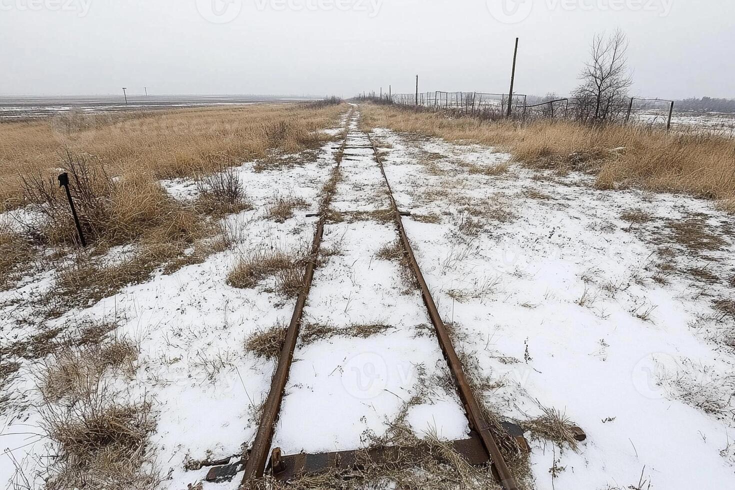 An abandoned railroad track in the middle of nowhere photo