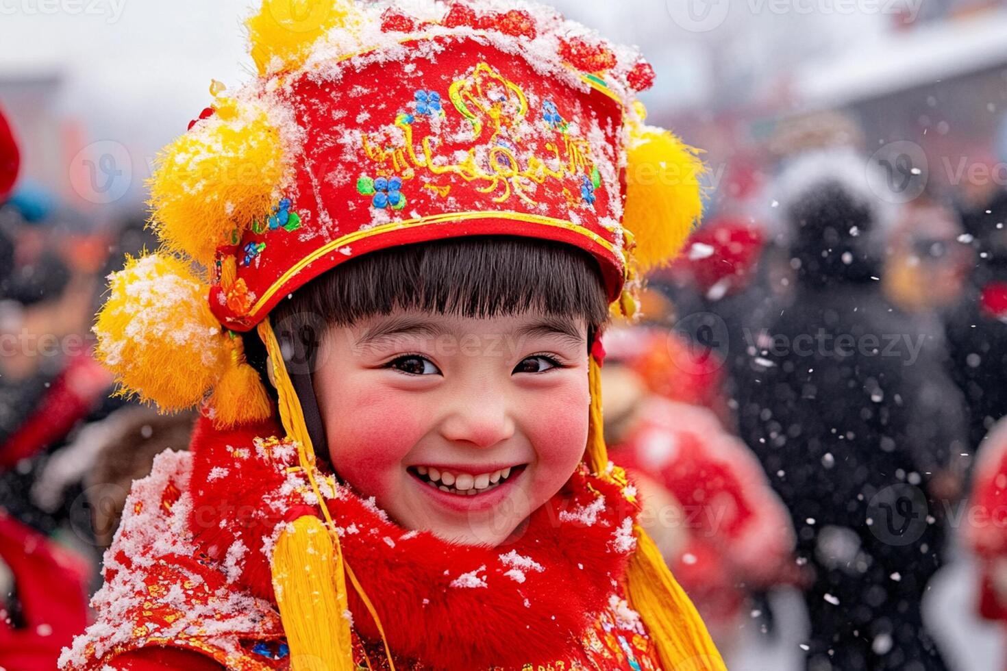 A little girl in a chinese costume smiles for the camera photo