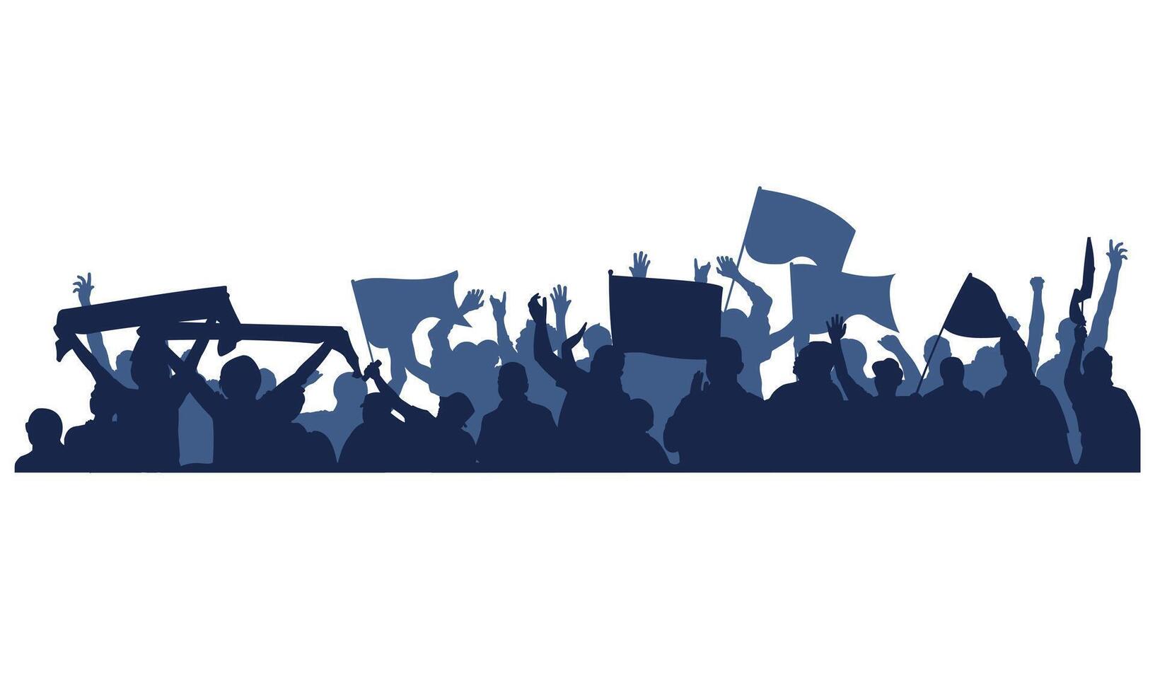 Football fans silhouette illustration. Spectators crowd and group of supporters chant. vector