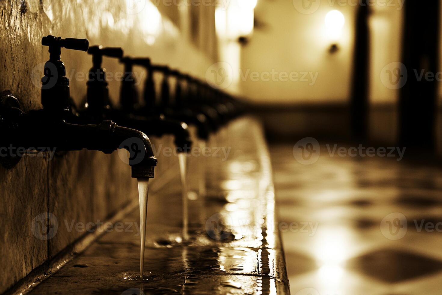 A row of water faucets photo