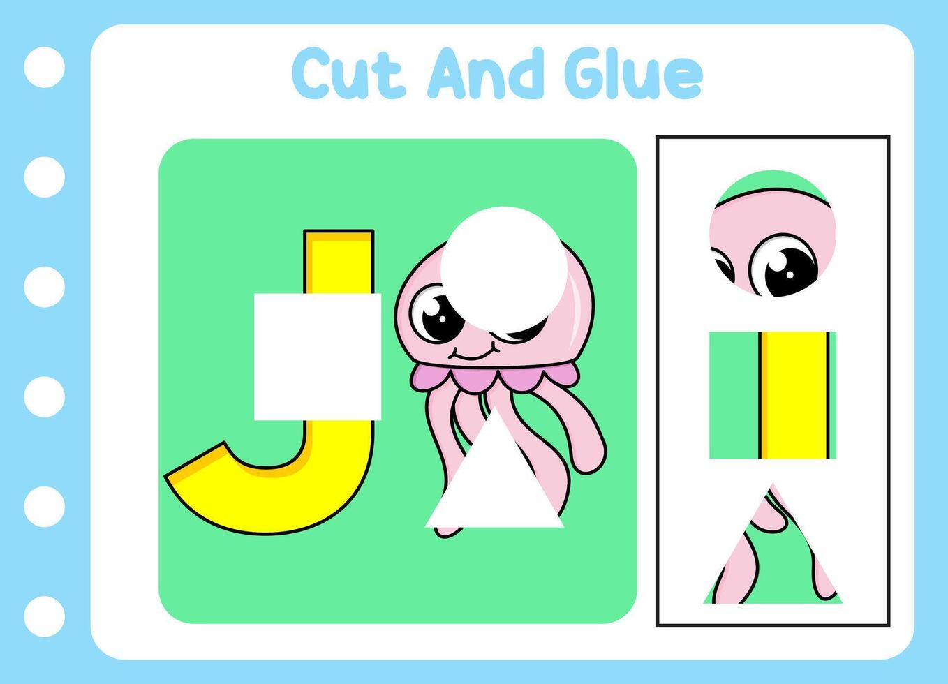 cut and glue for kids. cute jellyfish . puzzle education game . vector