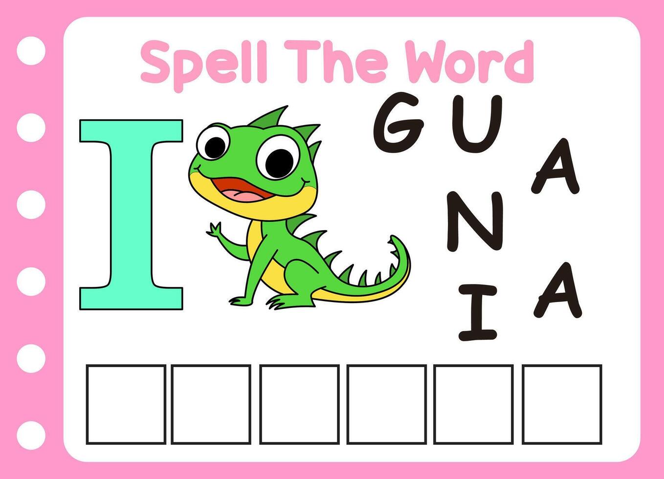 spell the word of iguana . cute little fox with letter of H vector