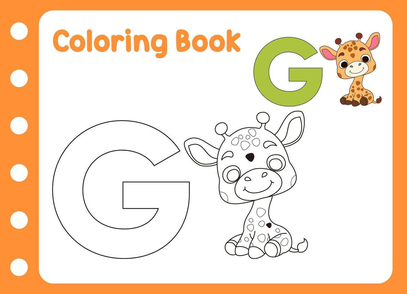 coloring book for kids. cute little giraffe vector