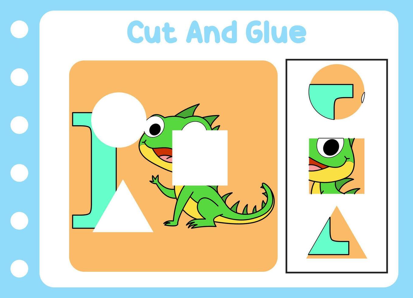 cut and glue for kids. cute little iguana . puzzle education game . vector