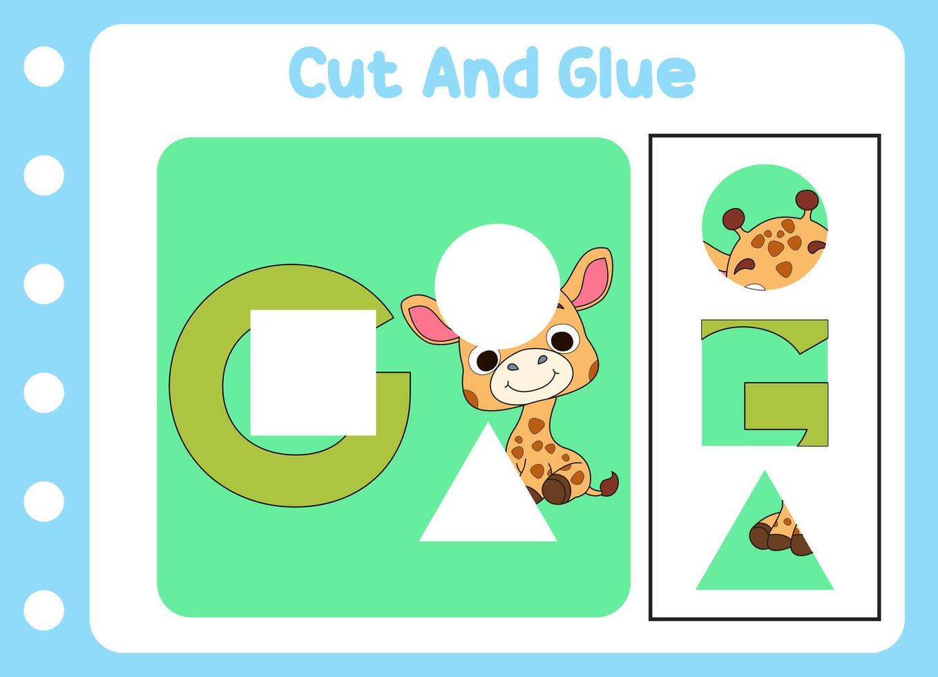 cut and glue for kids. cute little giraffe . puzzle education game . vector