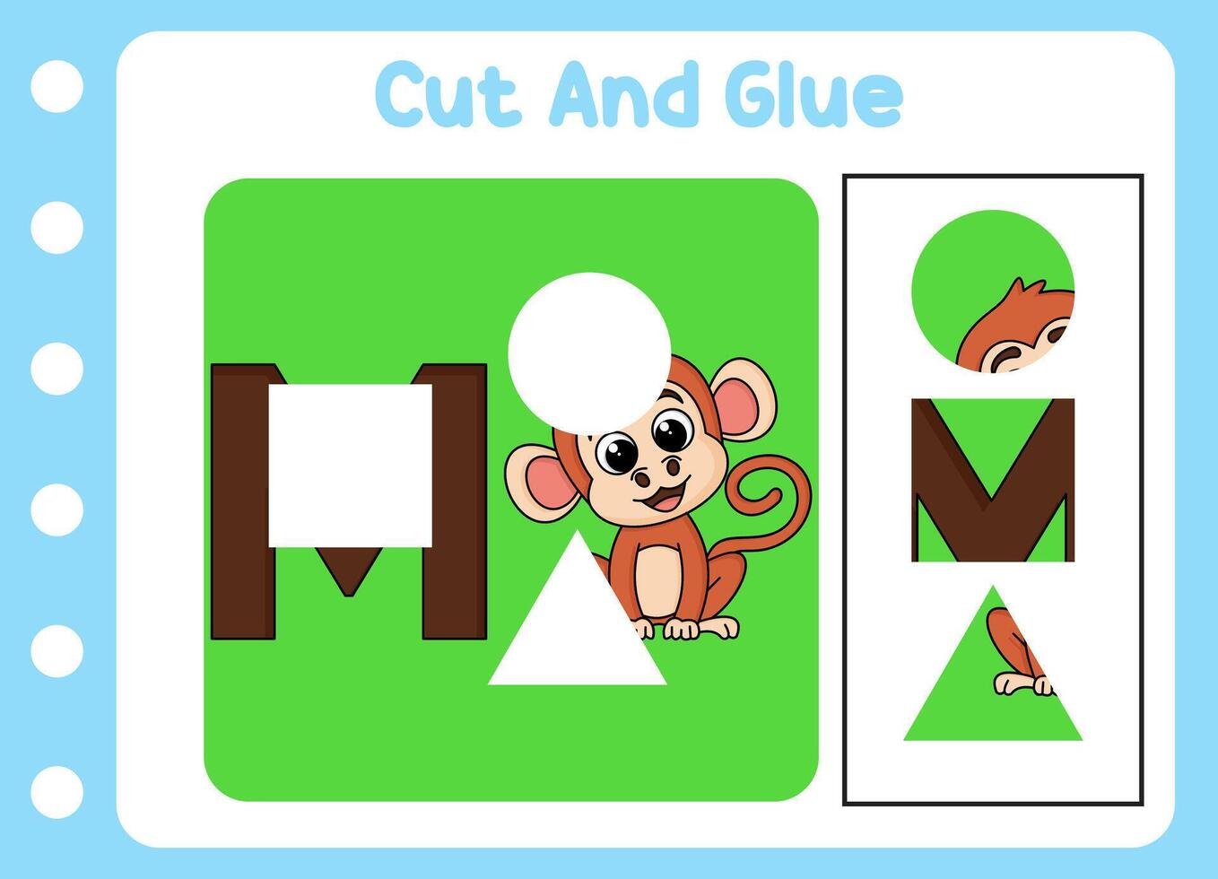 cut and glue animal cute monkey. kids puzzle. vector