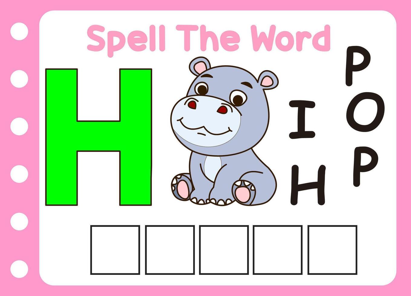 spell the word of hippo . cute little fox with letter of h vector