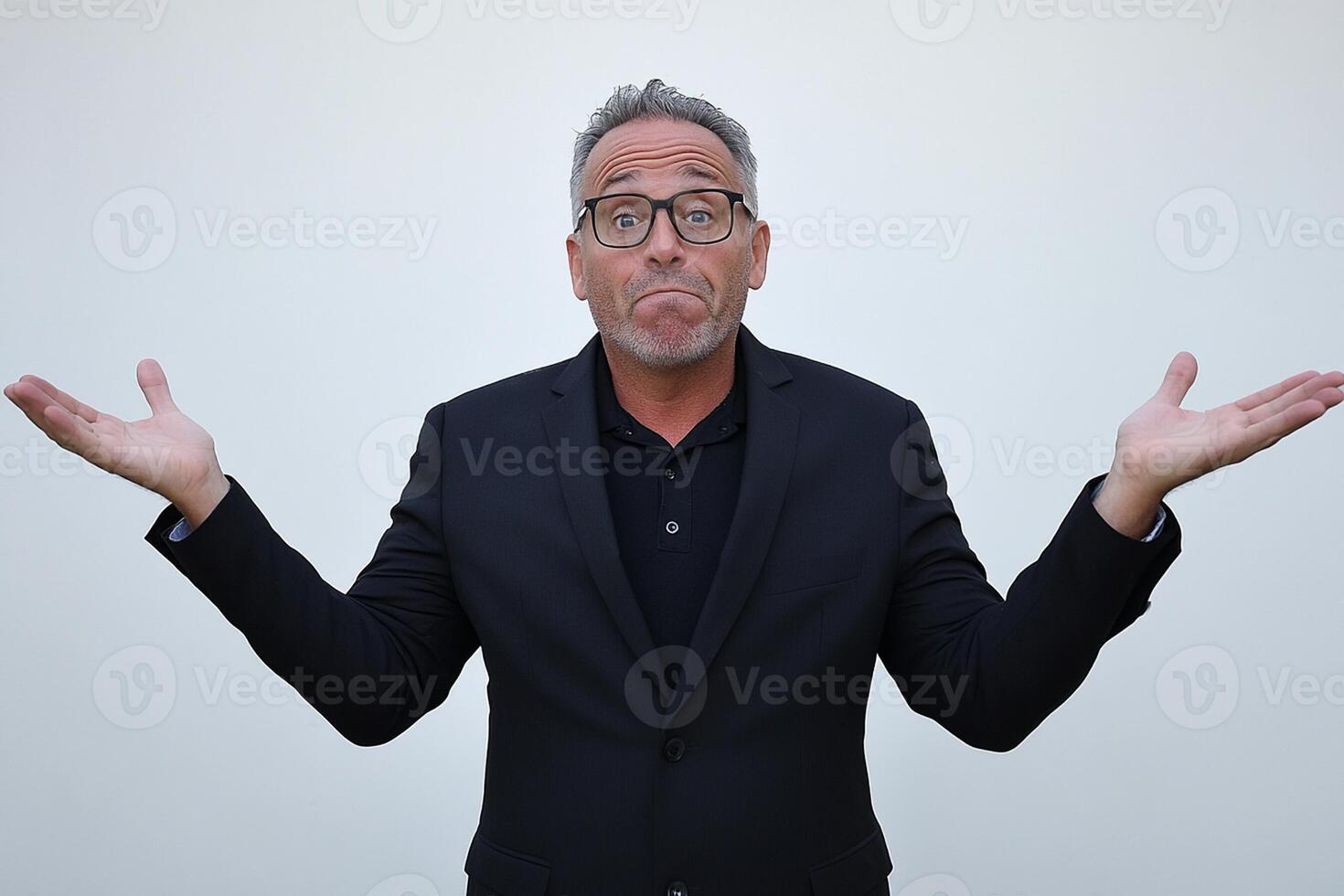 A man in a suit is making a face photo